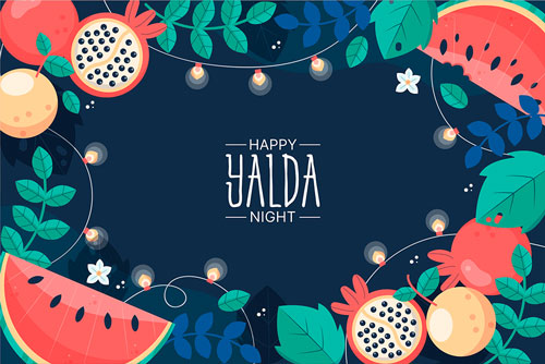 وکتور لایه باز پوستر جشن شب یلدا شامل هندوانه و انار شب یلدا